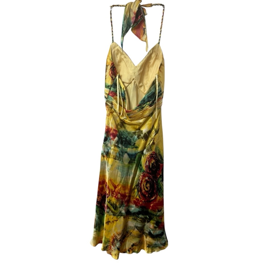 Cache Yellow Multi Floral Halter Silk Midi Dress - Picture 2 of 11
